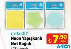 NOTE 101 NEON YAPIŞKANLI NOT KAĞIDI 75 YAPRAK indirimli fiyat NOTE 101 NEON YAPIŞKANLI NOT KAĞIDI 75 YAPRAK fiyat ve kampanya bilgisi